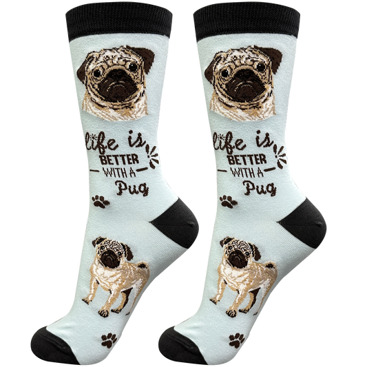 Pug Dog Socks - Fun Novelty Crew Socks - Unisex