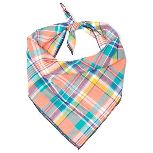 Peach Multi Plaid Bandana: Large / Peach Multicolored
