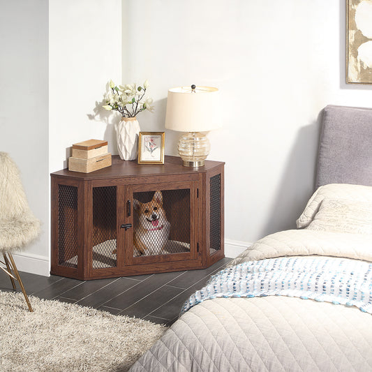 Corner Dog Crate - Walnut