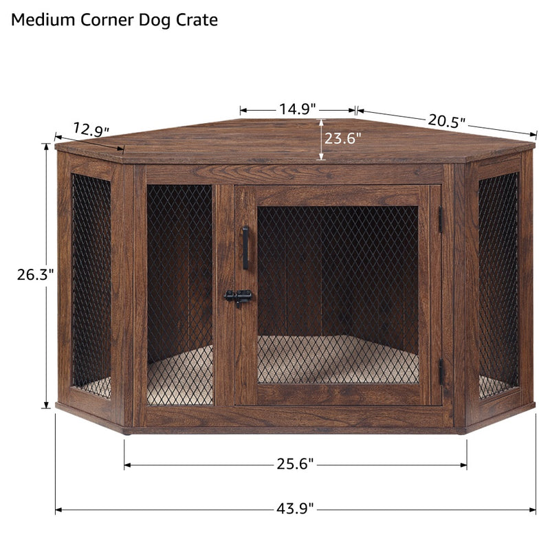 Corner Dog Crate - Walnut