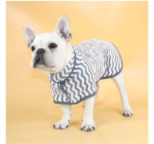 Ozzie - Dog Drying Bathrobe Stripe Print: Grey / L