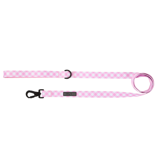 Big and Little DOG LEASH: Pink Milk Gingham: 2.5cm Wide