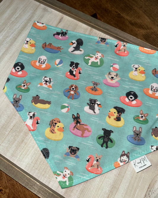 K and M Dogs On Floats Reversible Dog Bandana, Swimming, Water