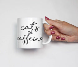 Cats and Caffeine Coffee Mug 11oz: 11oz Black Handle & Rim