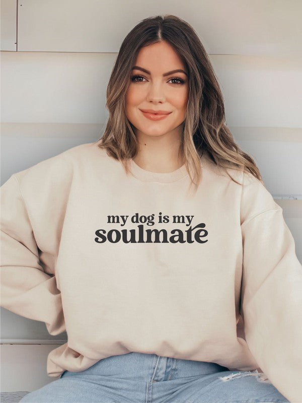 my dog is my soulmate sweatshirt, soft cotton, crew neck, paw print sleeves, fall fashion, cozy sweatshirts