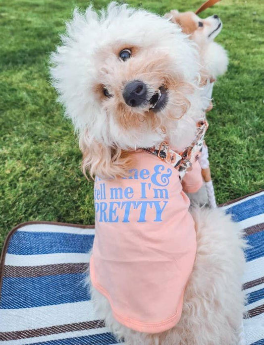 "Feed Me & Tell Me I'm Pretty" Dog T-Shirt - Pink Lemonade