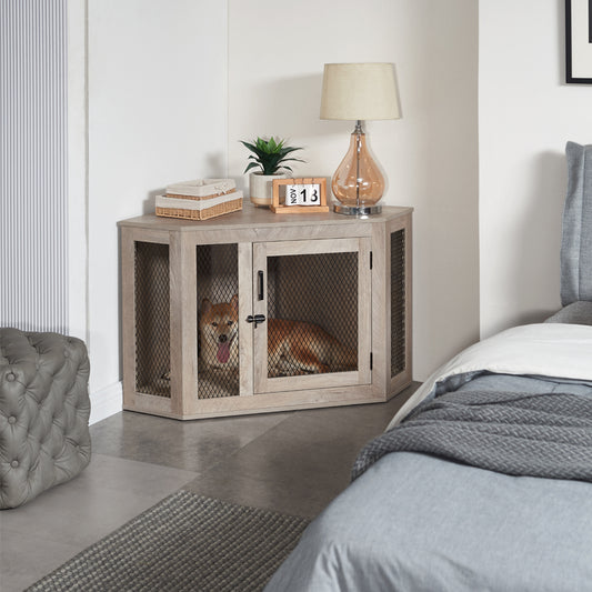 Corner Dog Crate - Weathered Grey