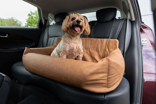 Pup Protector Faux Leather Memory Foam Dog Car Bed - Camel