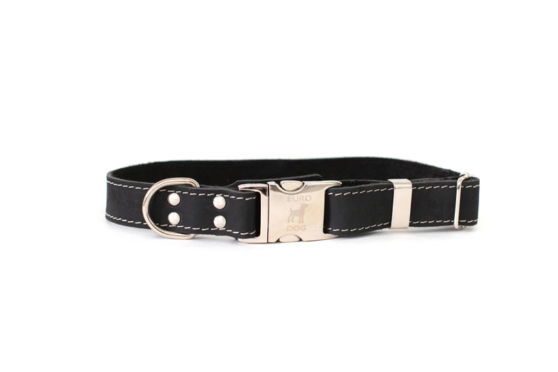 Quick-Release Style Soft Leather Euro Dog Collar: Navy Soft