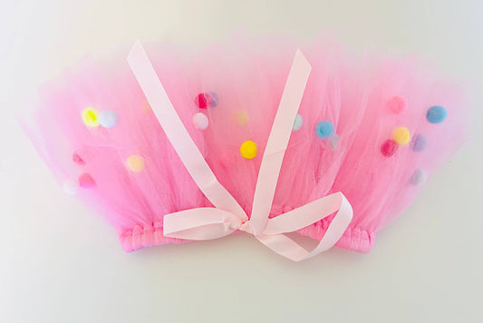 Pink Pom Pom Dog Tutu Skirt | Dog Birthday Outfit | Dog Skir