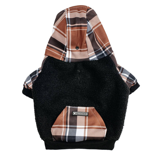 Frenchie Dog Hoodie - Cocoa Plaid