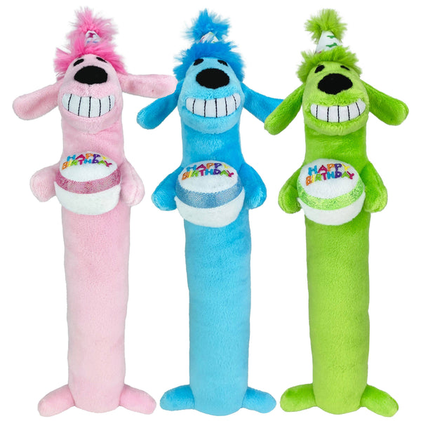 Multipet Loofa Dog Birthday Plush Dog Toy Assorted Colors 12"