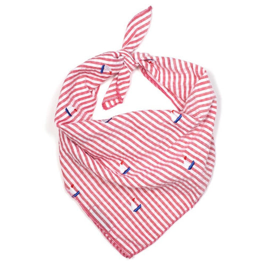 Red Stripe Sailboat Bandana: Small / Red/White
