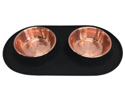 Messy Mutts Dog Silicone Double Feeder With Copper Bowls