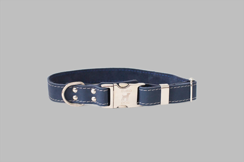 Quick-Release Style Soft Leather Euro Dog Collar: Navy Soft