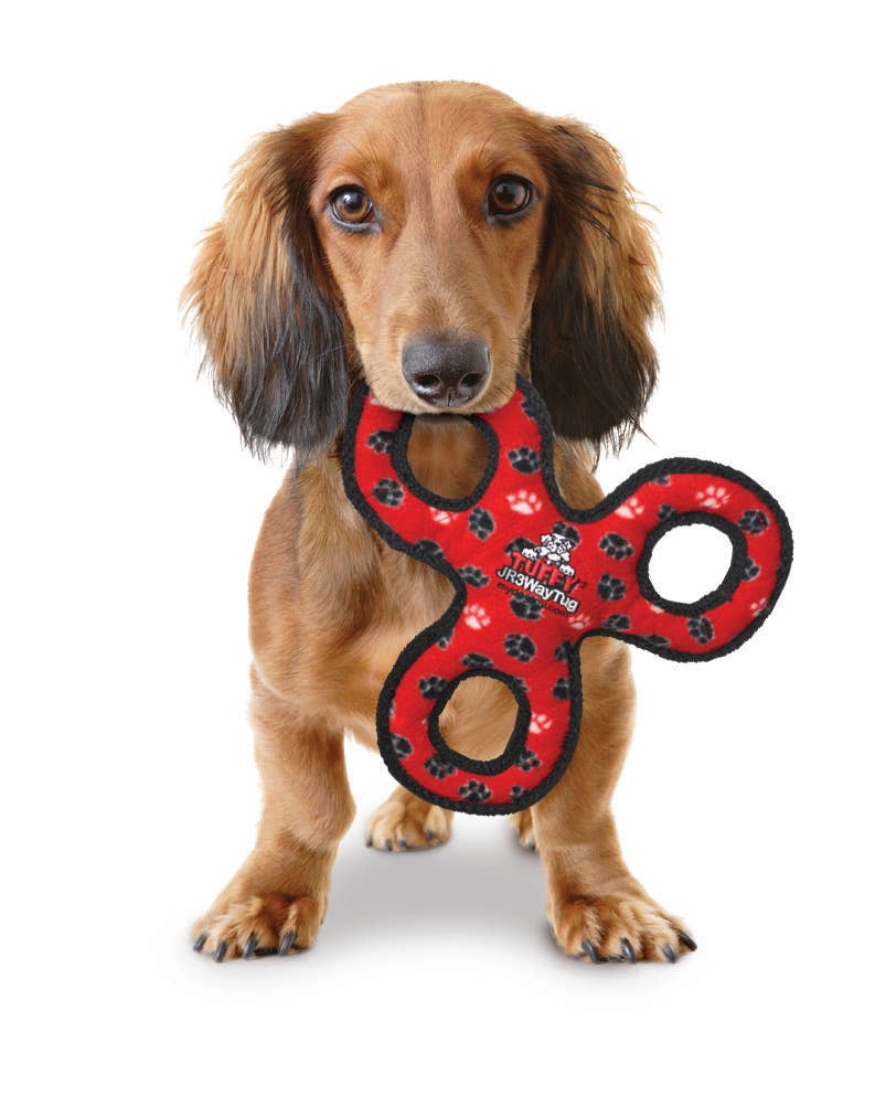 VIP Tuffy Jr 3 Way Tug Paw Dog Chew Toy Red 10.3"