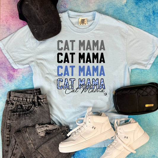 Cat Mama Repeat Blue Leopard Tee / T-Shirt