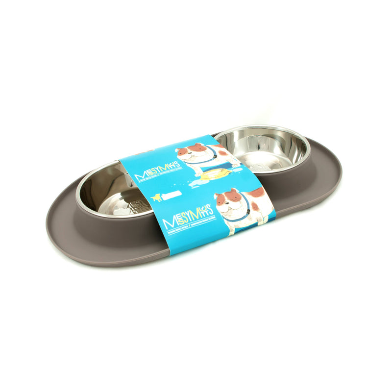 Messy Mutts Double Silicone Feeder Grey Medium