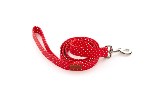 Red Polka Dot Leash: 1/2" x 6ft / Stainless / No Upgrades