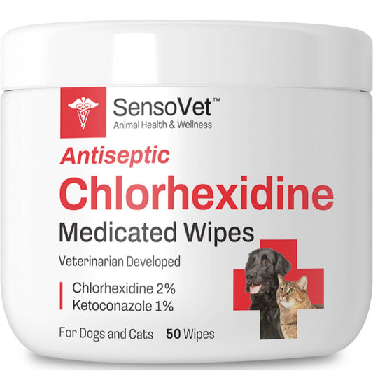 SensoVet Antiseptic Chlorhexidine Wipes for Dogs & Cats - 50 Wipes