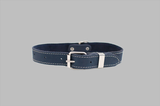 Traditional Style Soft Leather Euro Dog Collar Navy Soft