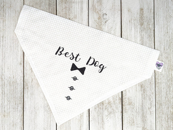 Best Dog Over-The-Collar Embroidered Wedding Bandana - White