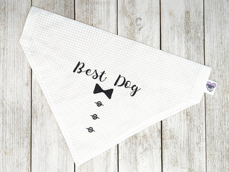 Best Dog Over-The-Collar Embroidered Wedding Bandana - White