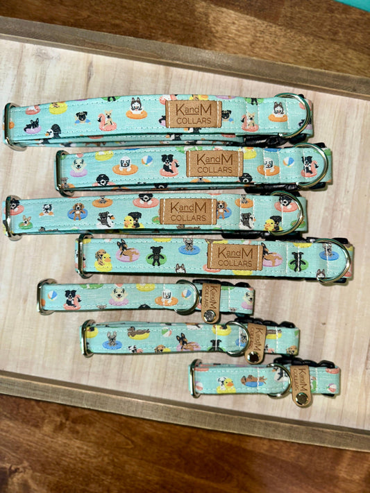 K and M Dogs on Floats Dog Collar, Pet Accessory, Summer, Pool, Swim