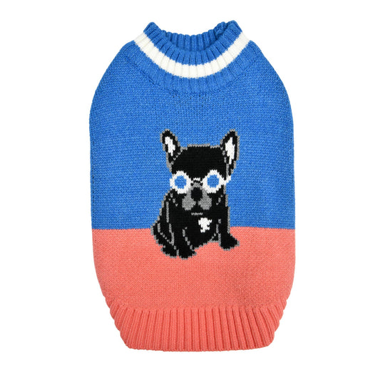 BRUNO DOG KNIT SWEATER: BLUE