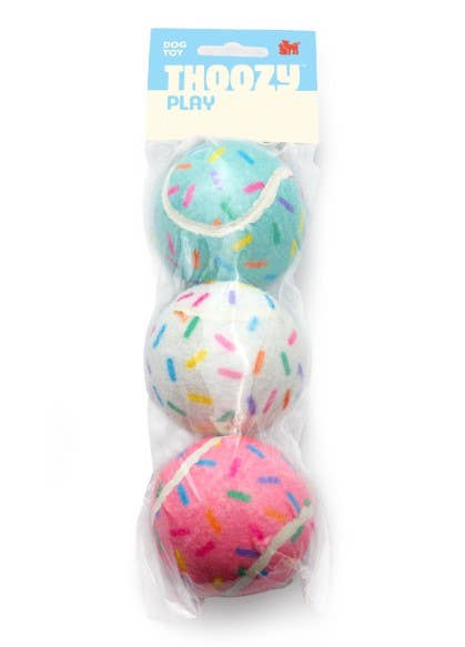 ThoozyPet Birthday 3pk Sprinkle Tennis Balls Fetch Dog Toy