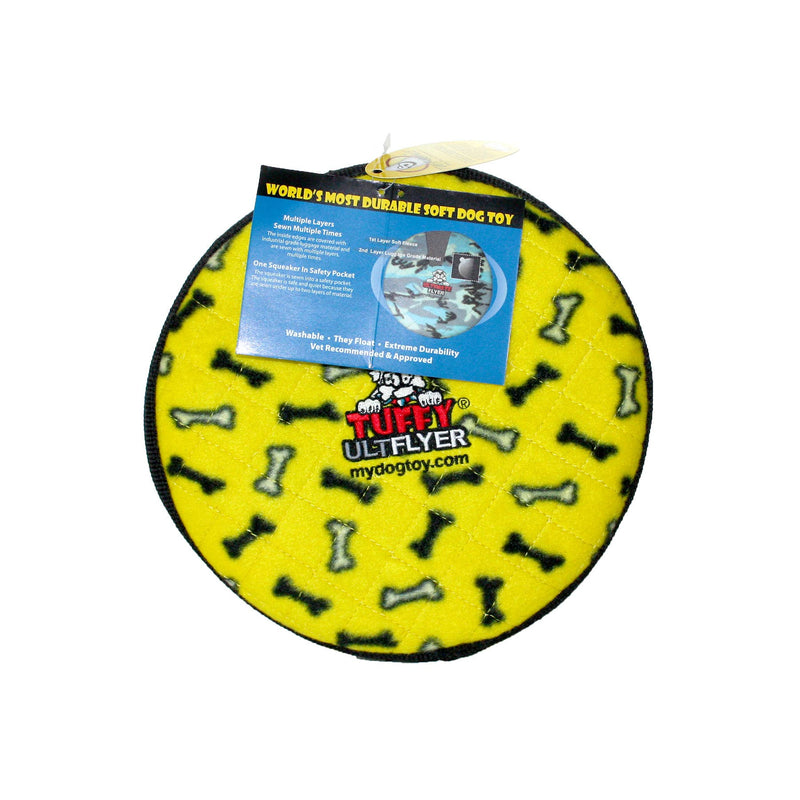 Tuffy Ultimate Flyer - Yellow Bone, Durable, Squeaky Dog Toy