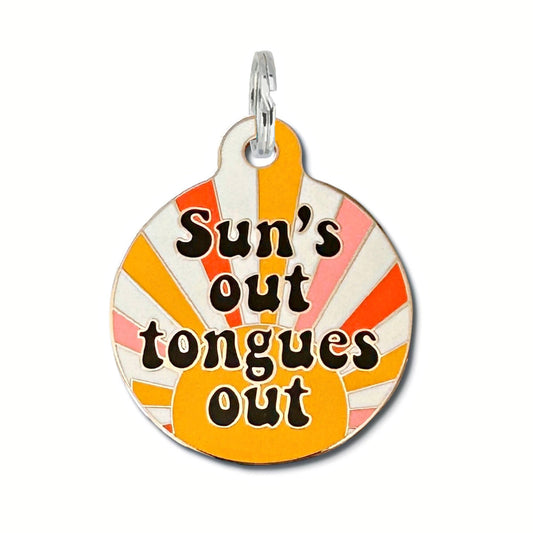 Suns Out Tongues Out - Pet ID Tag or Dog Collar Charm: Engraved QR Code / Large 1.25"