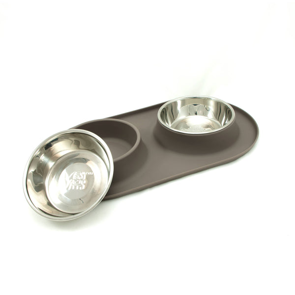 Messy Mutts Double Silicone Feeder Grey Medium