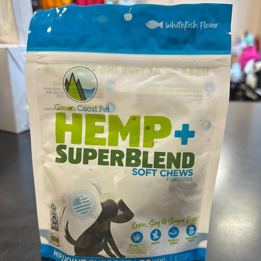 Green Coast Pet Hemp + Superblend Soft Chews for Dogs Whitefish Flavor