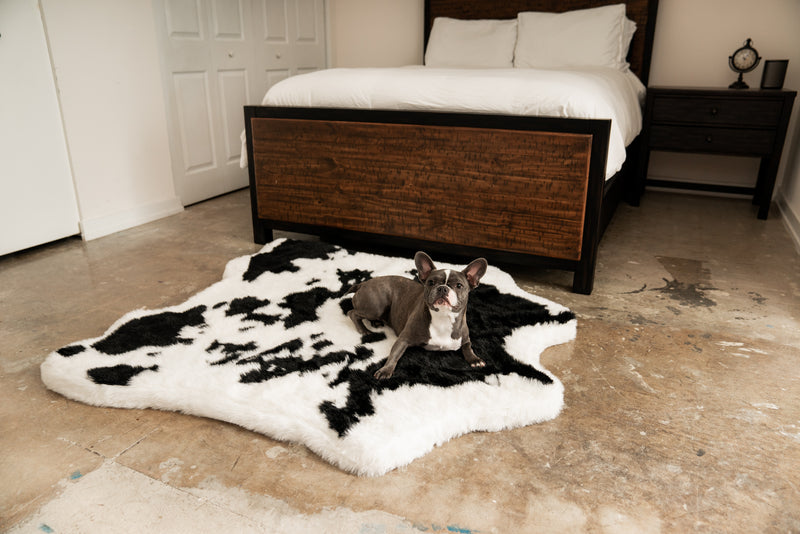 PupRug™ Animal Print Memory Foam Dog Bed - Black Faux Cowhide