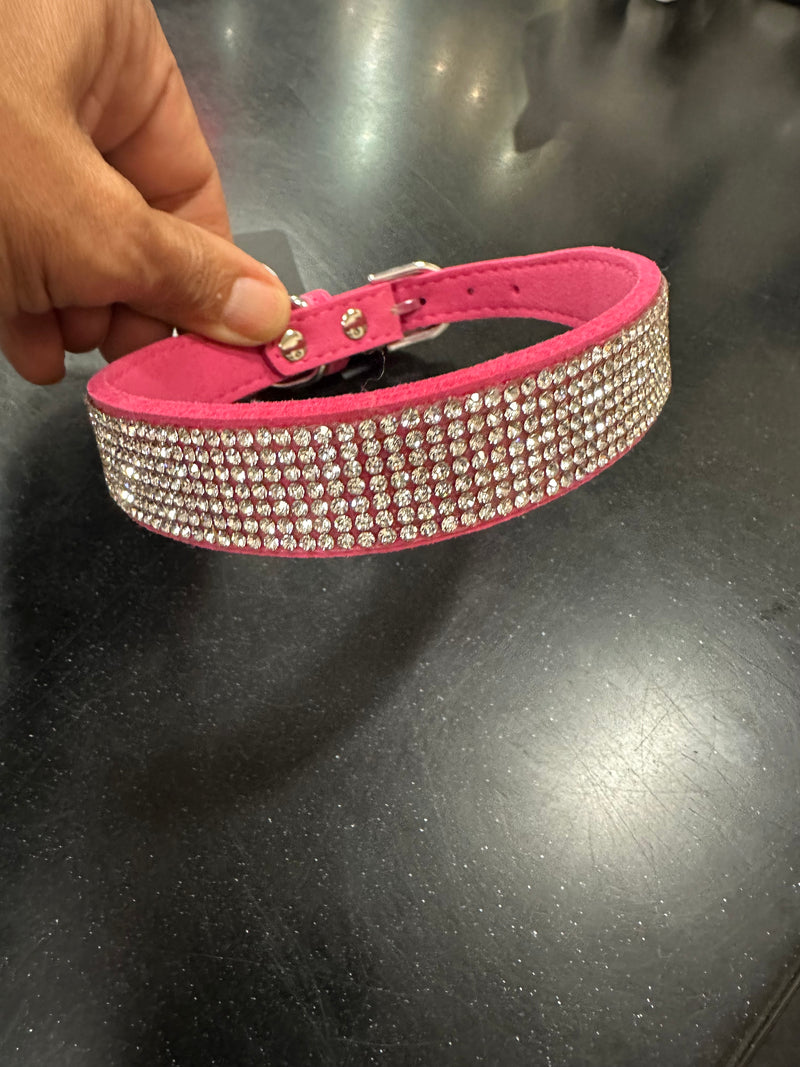 Pink Leather Rhinestone Buckle Collar