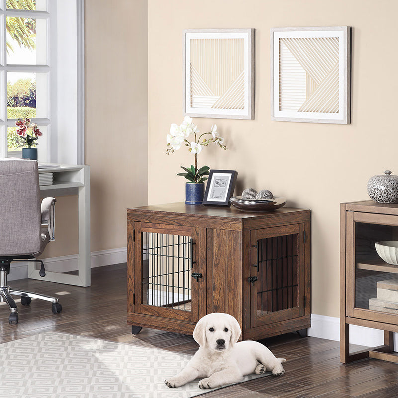 Walnut Brown End Table Dog Crate