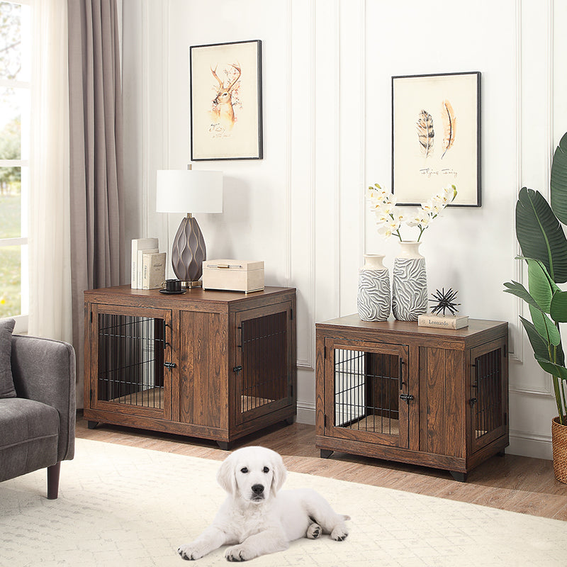 Walnut Brown End Table Dog Crate