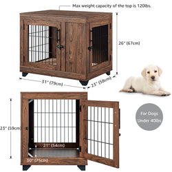 Walnut Brown End Table Dog Crate