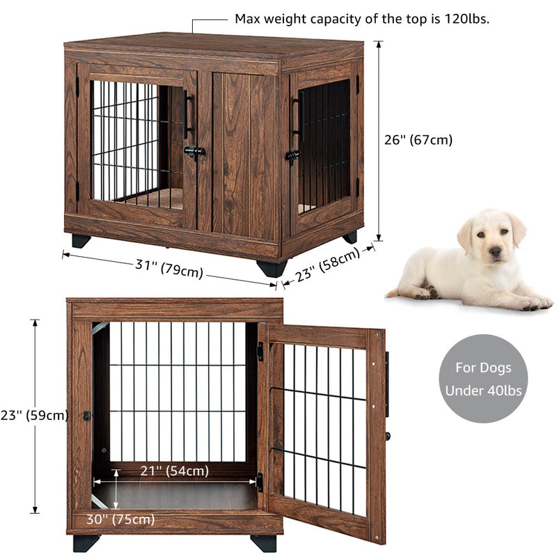 Walnut Brown End Table Dog Crate