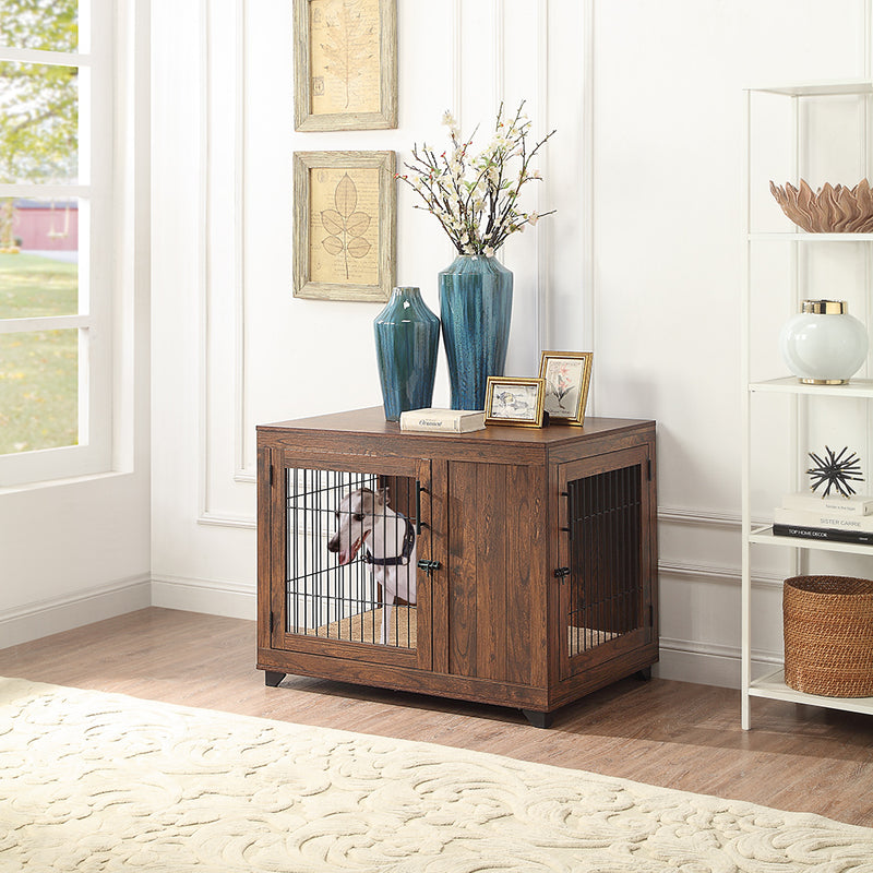 Walnut Brown End Table Dog Crate