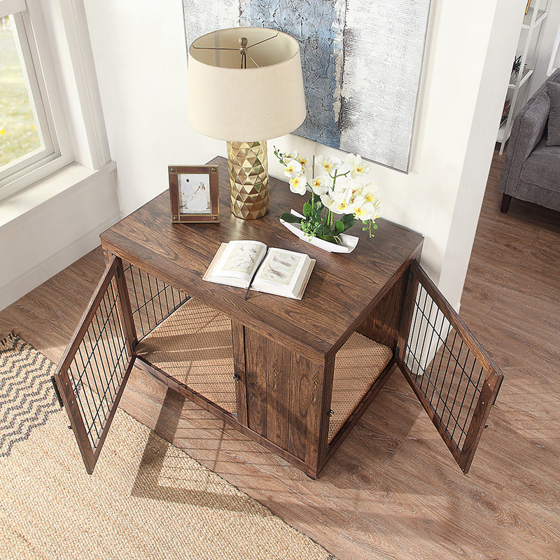 Walnut Brown End Table Dog Crate