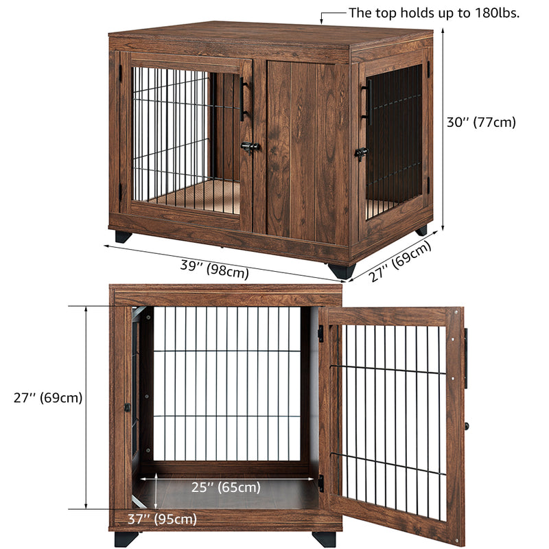 Walnut Brown End Table Dog Crate