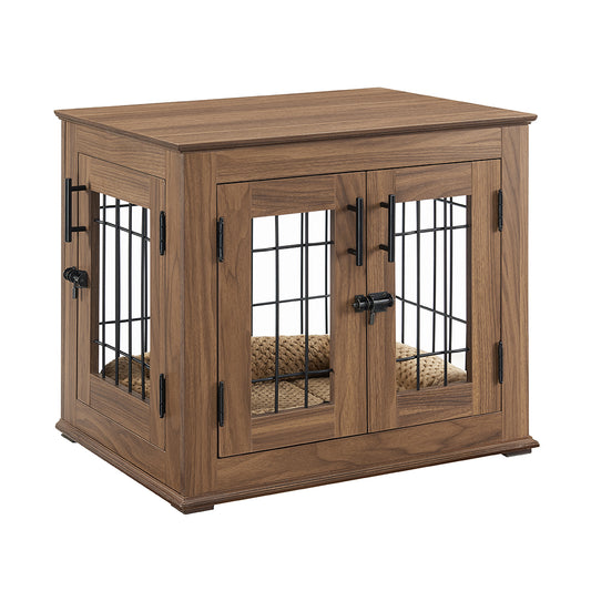 Small Walnut Brown Pet Crate End Table