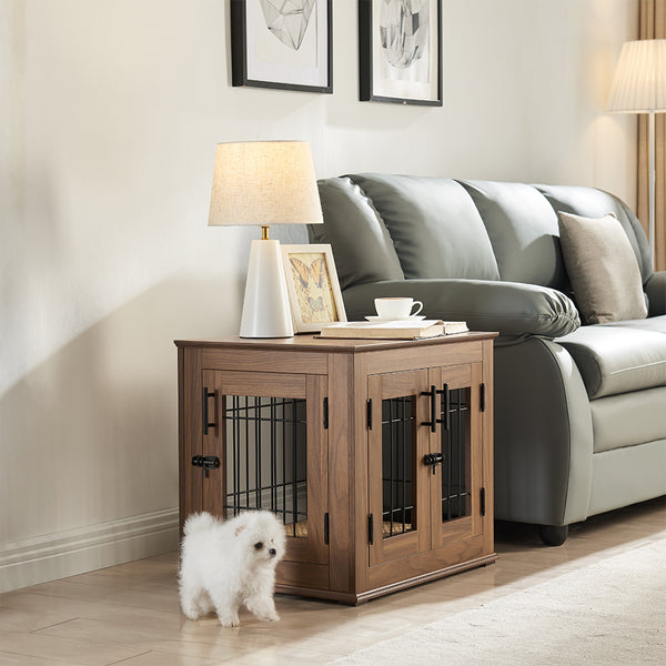 Small Walnut Brown Pet Crate End Table