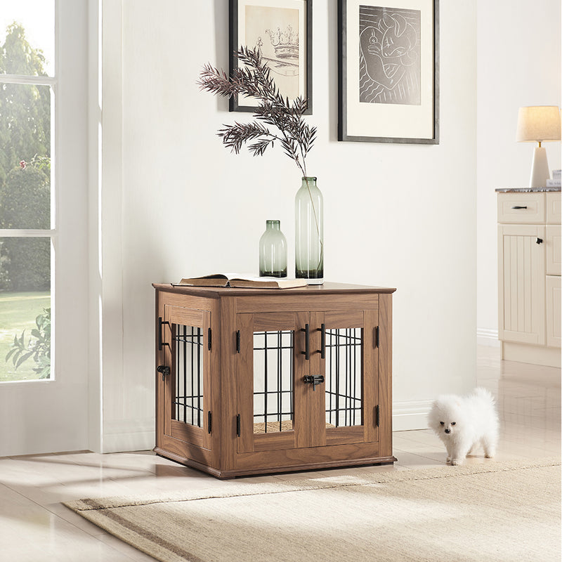 Small Walnut Brown Pet Crate End Table