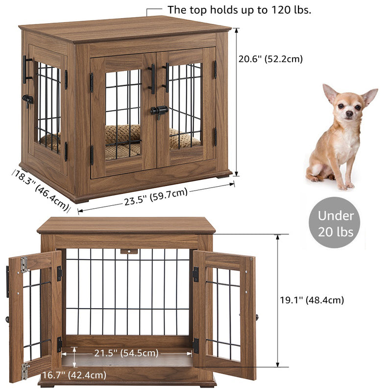 Small Walnut Brown Pet Crate End Table