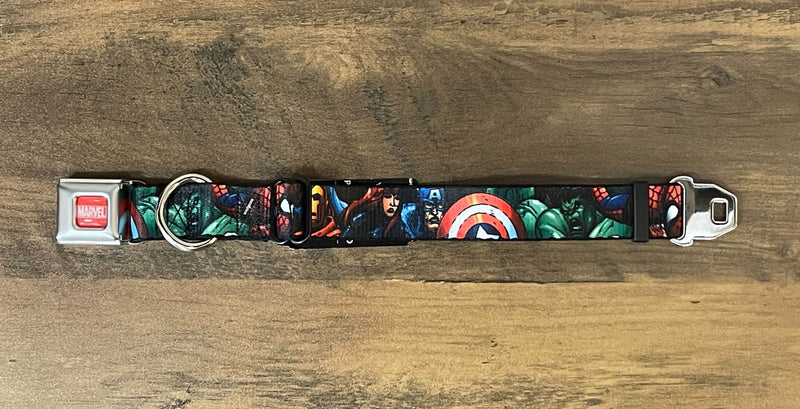 Buckle Down Marvel Avengers Stacked Dog Collar Seatbelt Closure