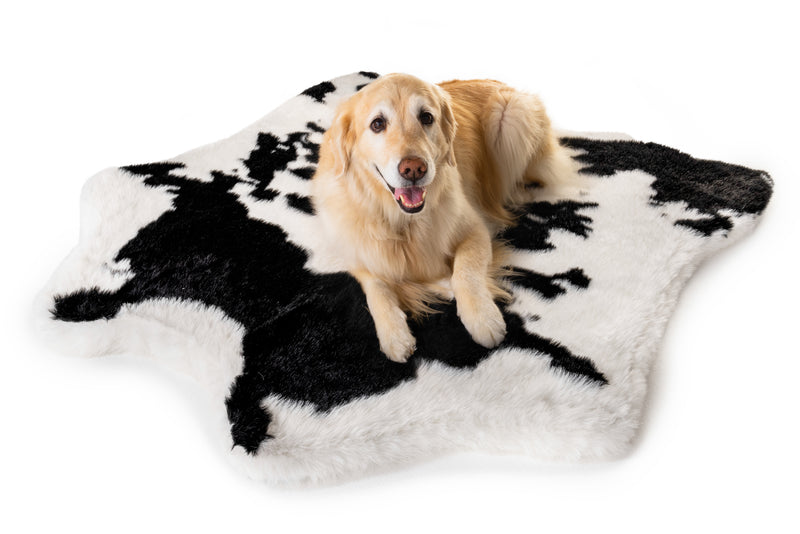 PupRug™ Animal Print Memory Foam Dog Bed - Black Faux Cowhide