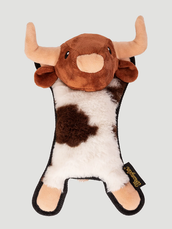 Wrangler Cow Flattie Plush with Tennis Ball & Rope Inside